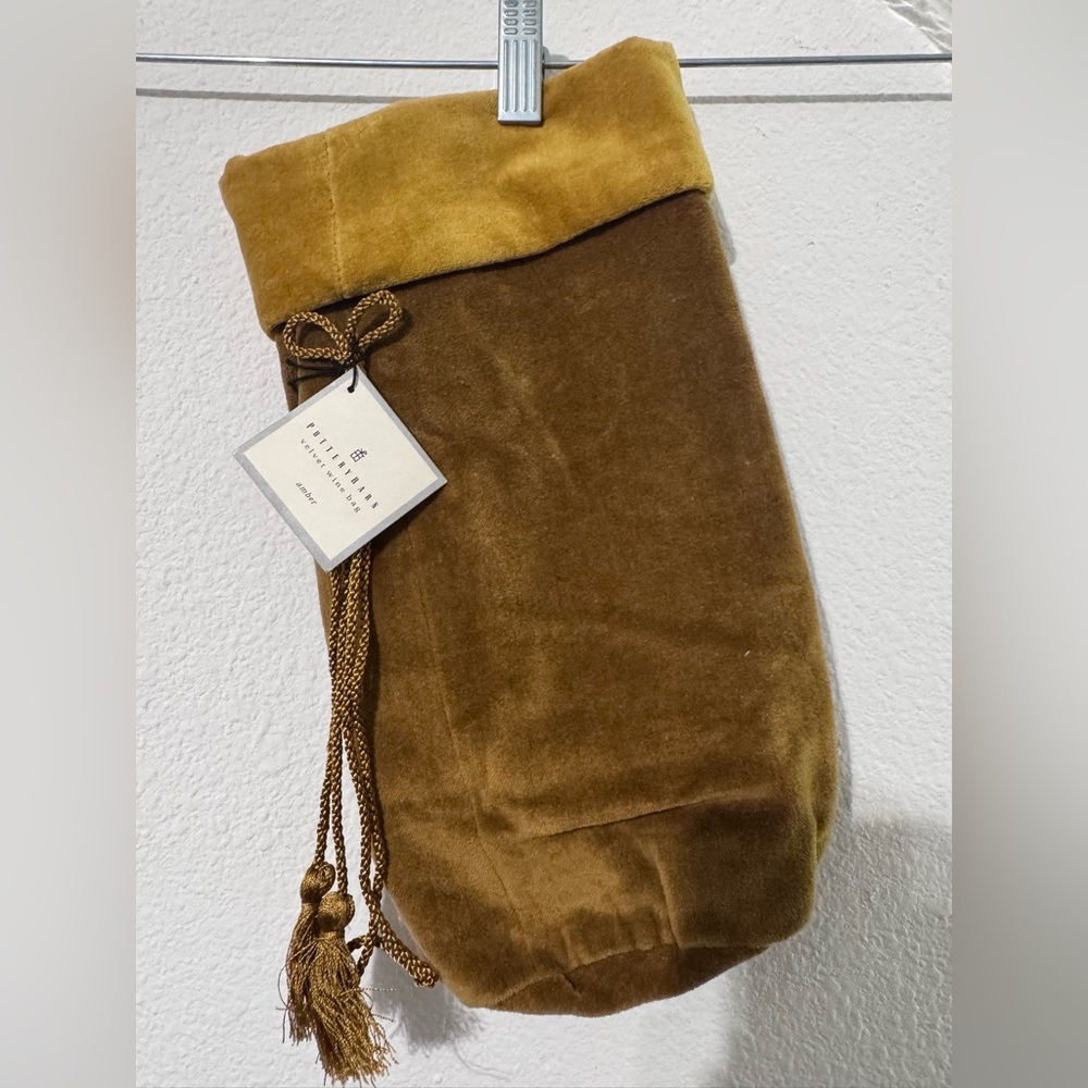 Pottery Barn Gold Velvet Wine Bag With Tags